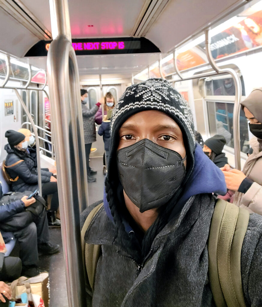 I was masked up during this train ride on the New York City Subway.