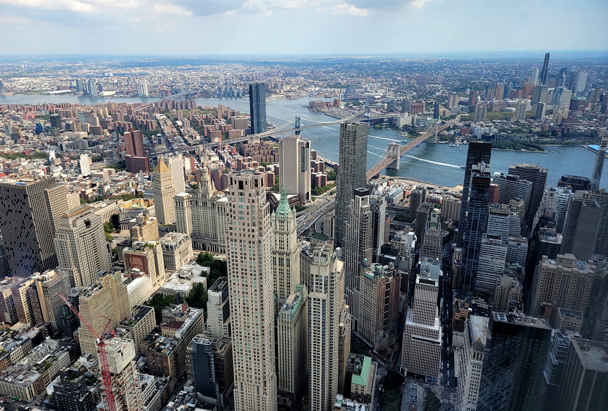 This is a skyline shot of New York City taken from atop One World Trade Center.