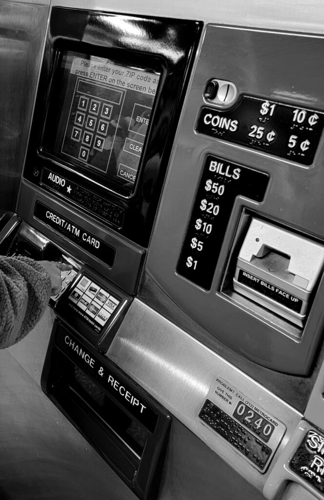 Here’s a close-up shot of one of the subway ticket machines. It saddens me that they’re ultimately doing away with the vintage MTA Metro Cards. I’m holding on to mine as a souvenir.